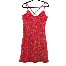 Y2k Express Babydoll Mini Slip Dress Women's 9/10 Sweetheart Ditsy Floral Coral