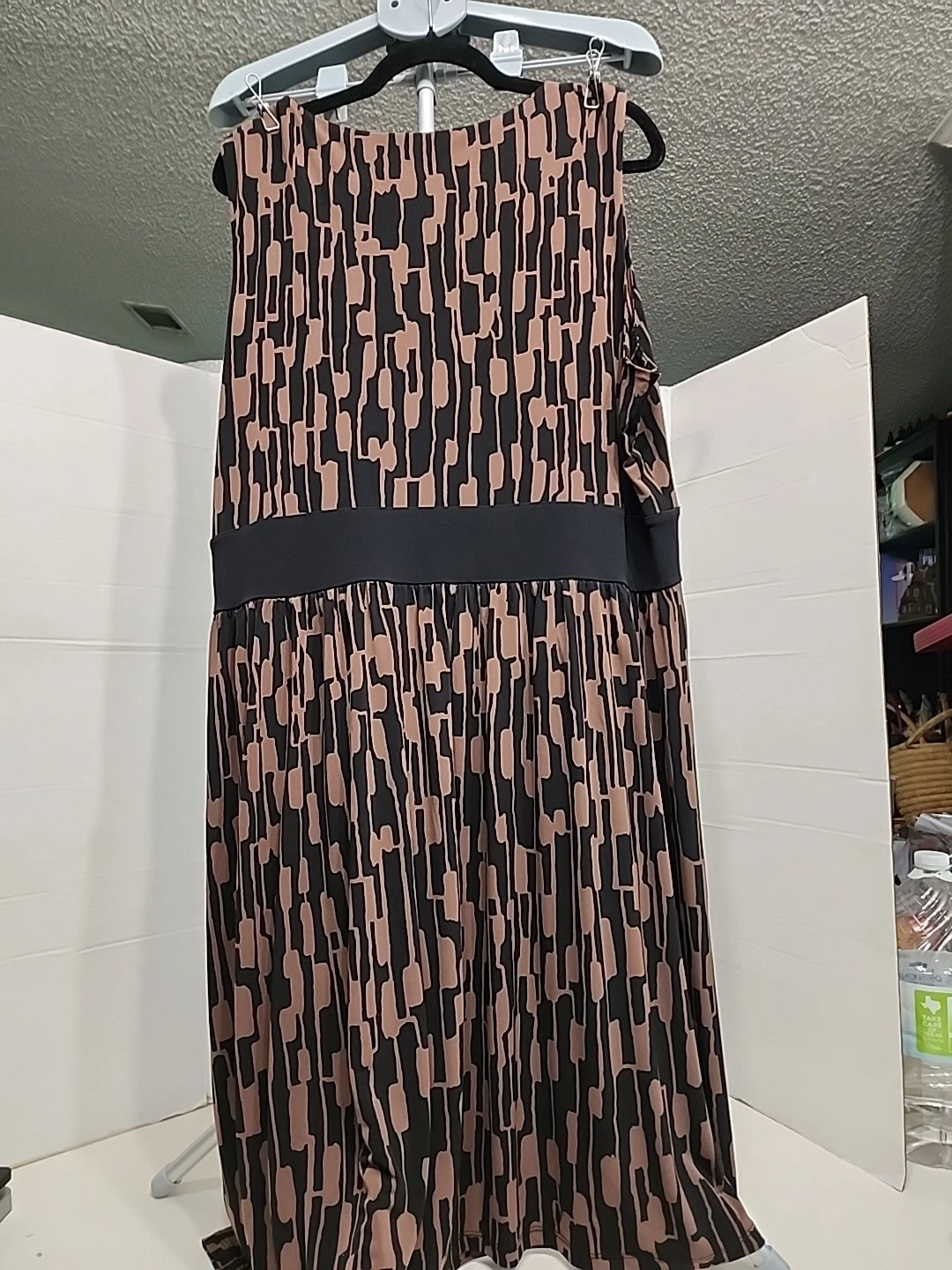 Abito smanicato Michael Kors taglie forti 2X nero marrone lunghezza ginocchio