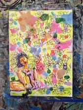 Paint Splatter Woman on Floor ACEO ATC OOAK ORIGINAL 3.5 x 2.5 inches
