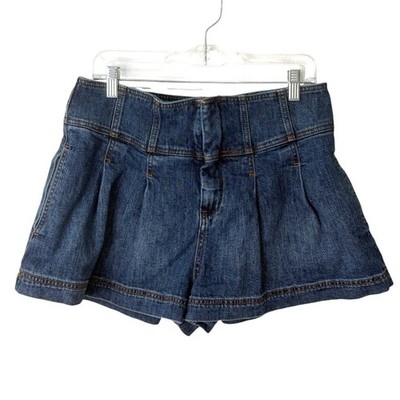 Anthropologie Pilcro Jean Shorts Pleated Denim Chic Boho Womens Size 31 Blue
