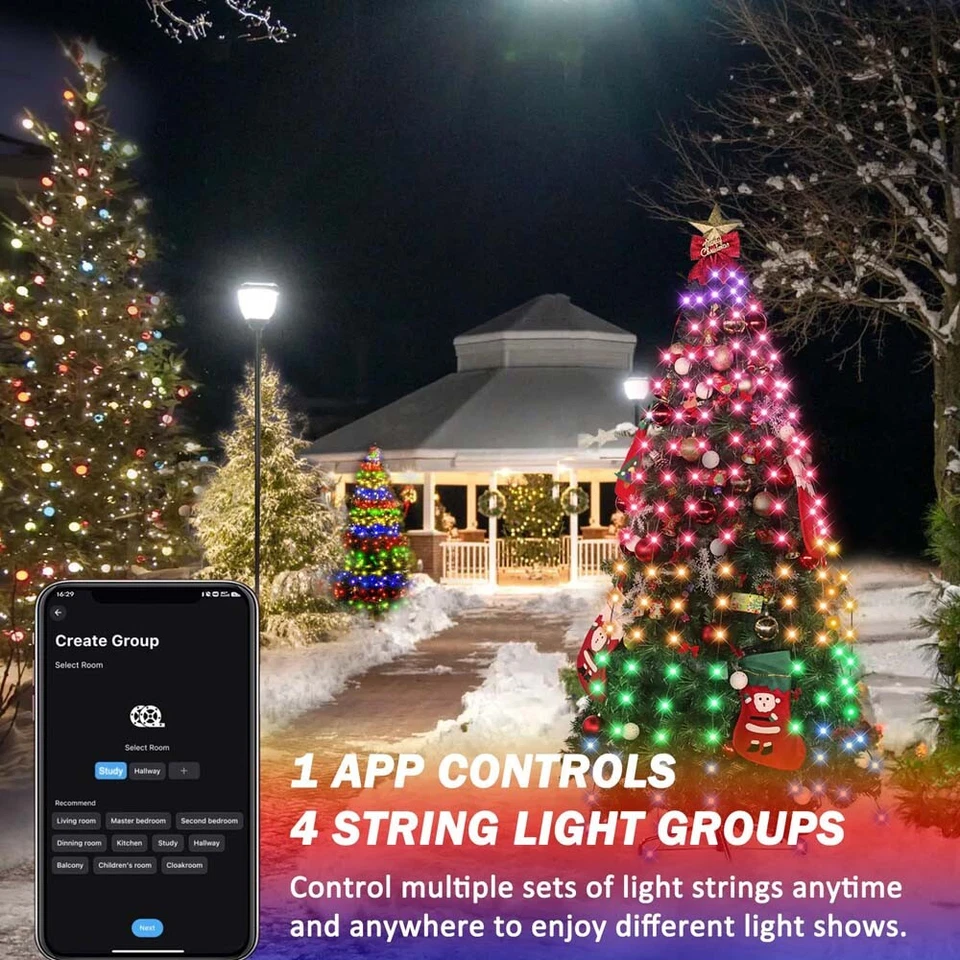 Christmas Tree Waterfall String 200LED Lights Waterproof Smart Home Decor Remote - Image 3 of 4