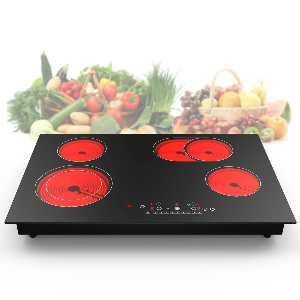 30 inch Electric Cooktop 4 Burners Drop In Ceramic Glass Stove Top Touch  Control