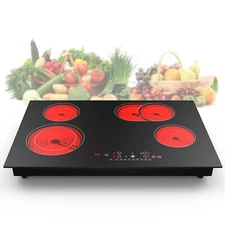 30 inch Electric Cooktop 4 Burners Drop In Ceramic Glass Stove Top Touch Control