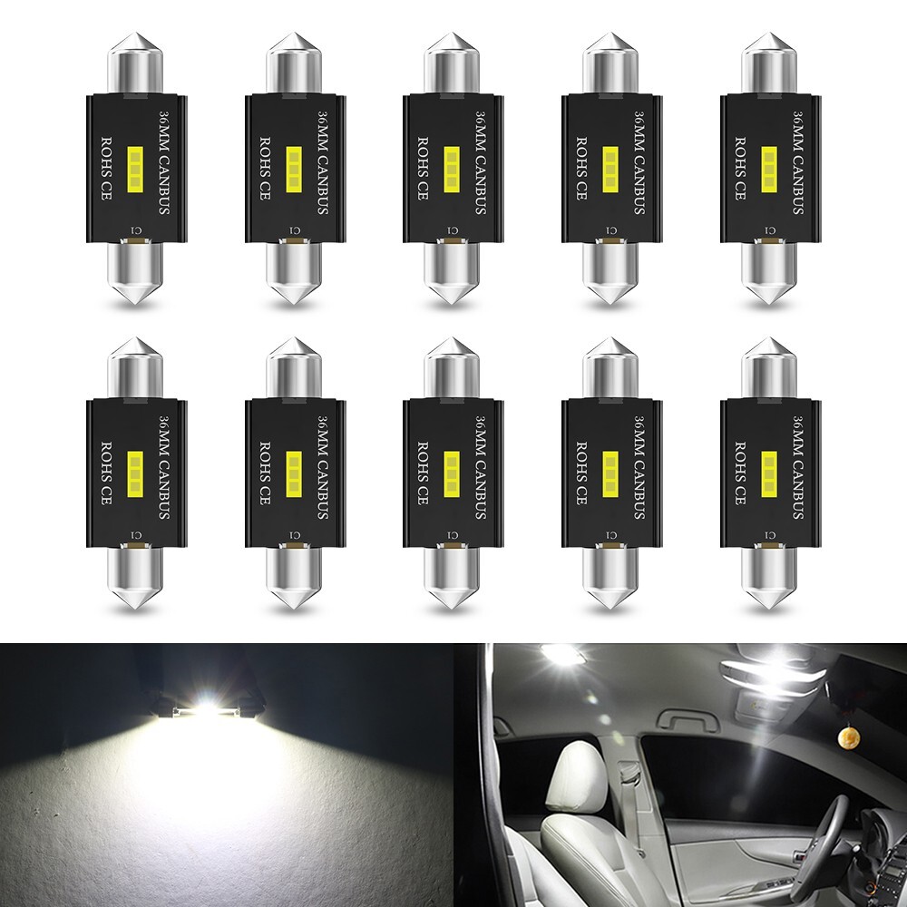 10x 36mm Cool White LED Car Interior 1860 Canbus Dome Festoon Light Bulbs