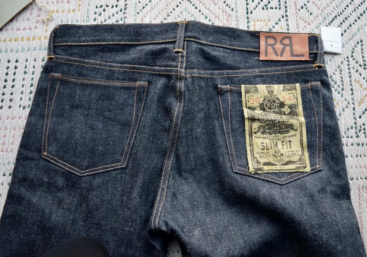$450 RRL Double RL Dark Wash Raw Denim Jeans Selvedge Rigid Slim Men's 36 x  34