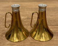 Vintage Brass Megaphone Shaped Salt And Pepper Shakers Set Mid Century MCM