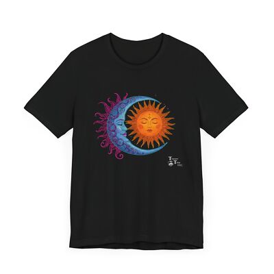 Sun and Moon Faces Psychedelic Style for Colored T-shirt Design