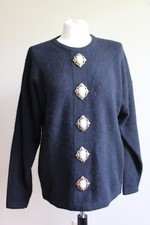 Vtg Outlander M Jewelled Black Lambswool Angora Pullover Drop Shoulder Sweater