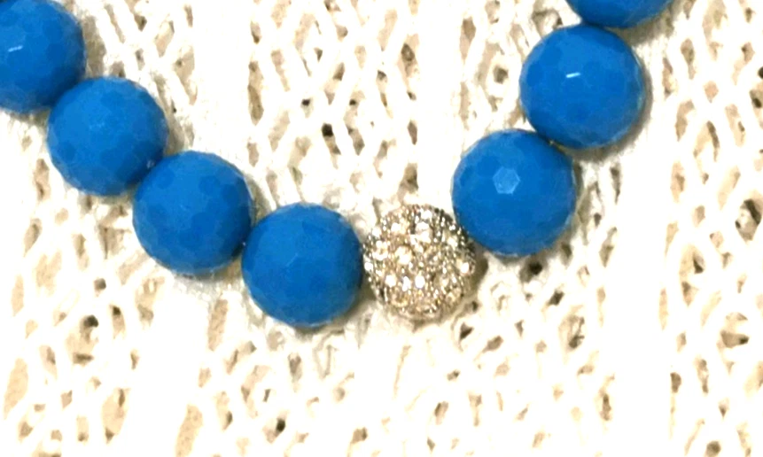 VINTAGE NECKLACE KINGFISHER TURQUOISE FACETED BEADS PAVE SET PENDANT - MERMAID image 10