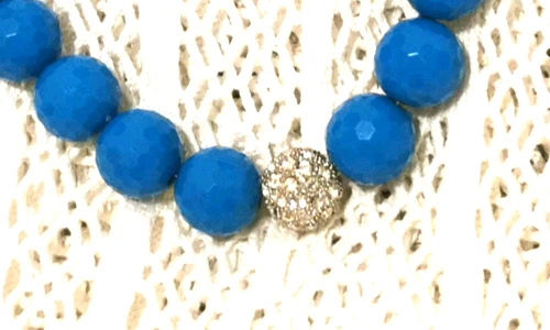 VINTAGE NECKLACE KINGFISHER TURQUOISE FACETED BEADS PAVE SET PENDANT - MERMAID image 10