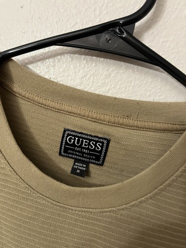 Vintage Y2K GUESS Long Sleeve T Shirt Men’s Size Medium Brown Beige - Picture 2 of 5