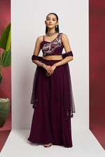 Maroon Embroidered Sharara Suit Wedding Guest Outfit with Stylish Look Ceremony