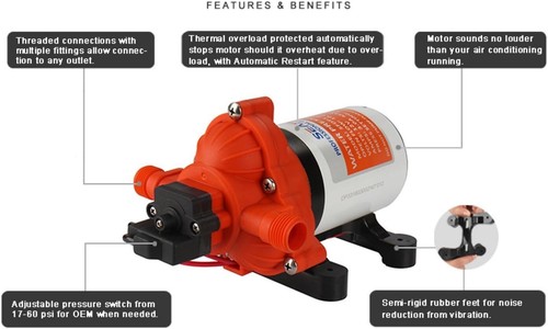 High-Performance 12V Diaphragm Pump - 3.0 GPM, Multi-Fitting Connections - Picture 7 of 8