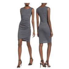 Leith Ruched Bodycon Midi Dress Sleeveless Tank Fit Boat Neck Heather Gray W S