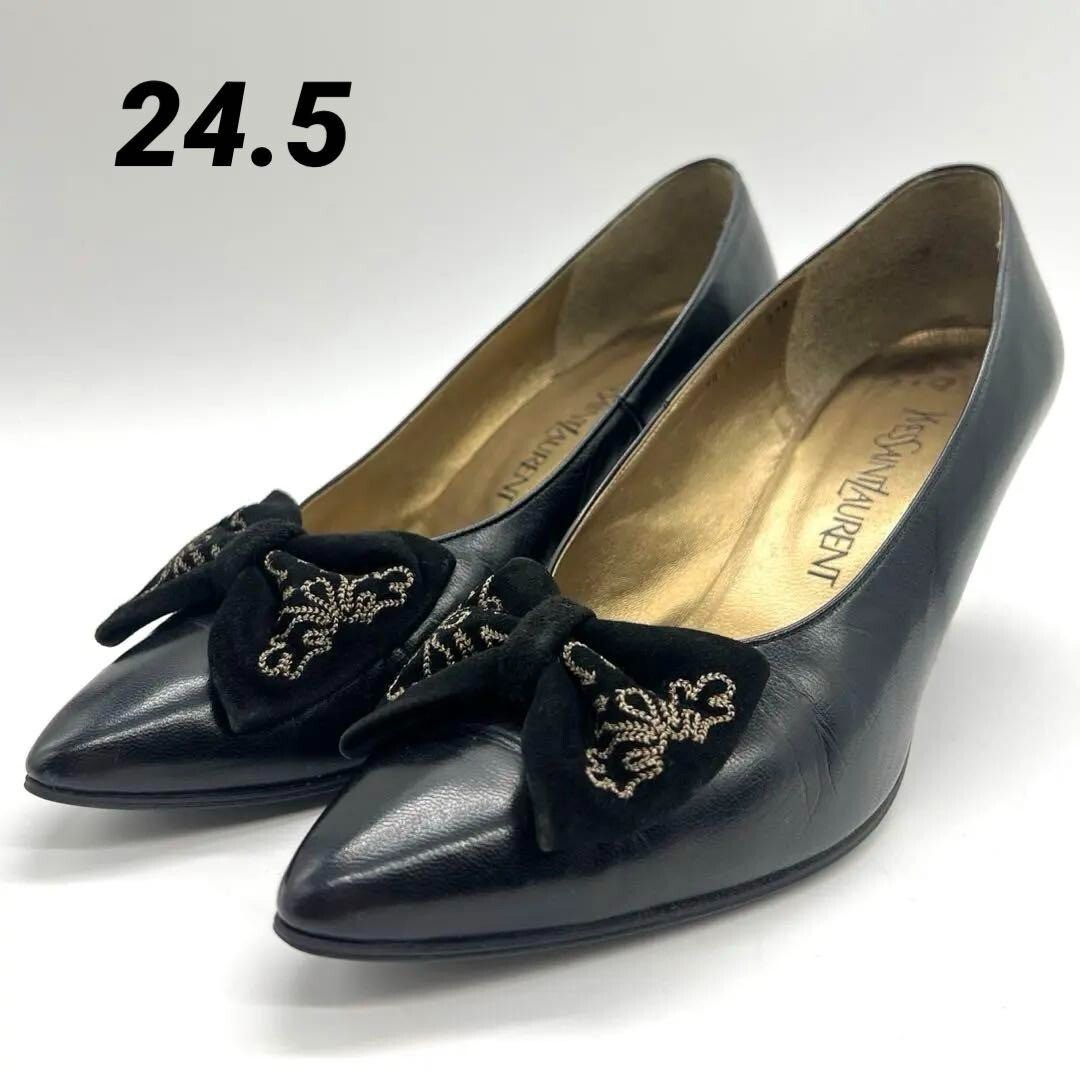 Décolleté YSL Yves Saint Laurent nastro punta mandorla donna 37 5 US7 5 pelle nera