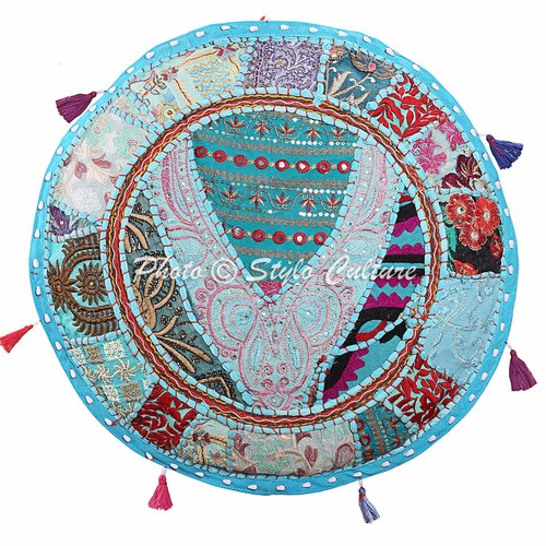 Vintage Pouf Ottoman Round Indian Ottoman Cover Poof Pouffe Foot Stool Ethnic - Picture 16 of 64