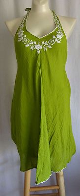 K6  SACRED THREADS Beautiful Green White Halter Top Summer One size S M