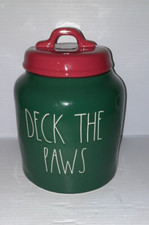 Rae Dunn Christmas "Deck The Paws" X-Large Canister Treat Jar with Lid New
