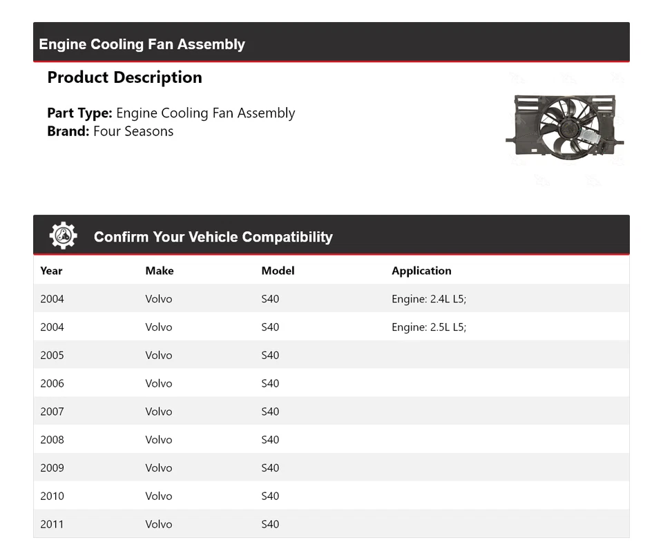 Conjunto de ventilador de refrigeración del motor Volvo S40 2004-2011 4 estaciones 2005 2006 2007 Foto 2 de 4