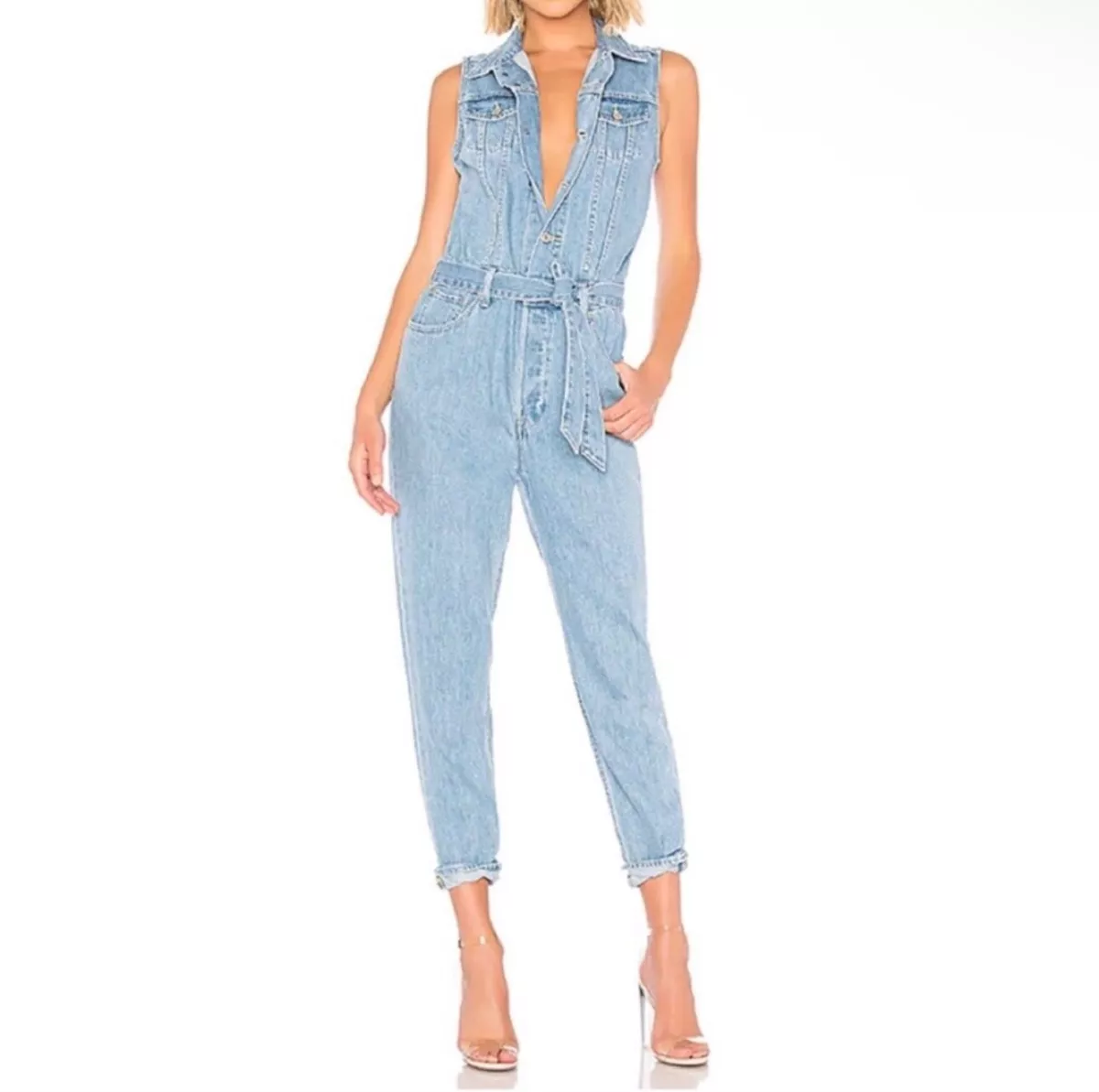 Women's Light Wash Stretch Denim Jumpsuit