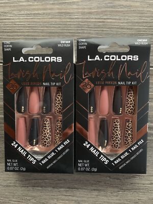 2x LA Colors 24 Glue-On Lavish Nails Long Stiletto Wild Rush Cheetah