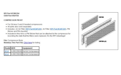 Preventive Maintenance (PM) Kit for A-DEC / DEAN compressors SC10 & SC12 USA
