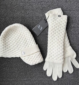 NEW NWT Armani Exchange Set Lot White Hat Gloves Cotton Wool