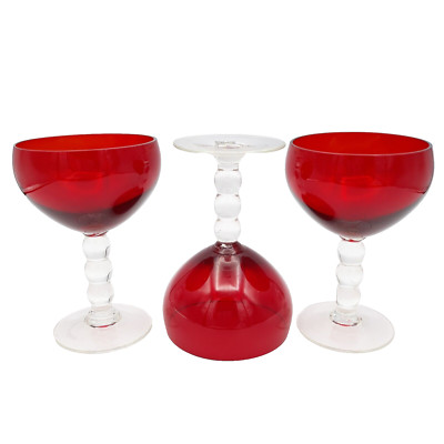 3 Vintage Rubinrot Blase Klöppelstiel Weingläser Elegant Geschirr Französisch