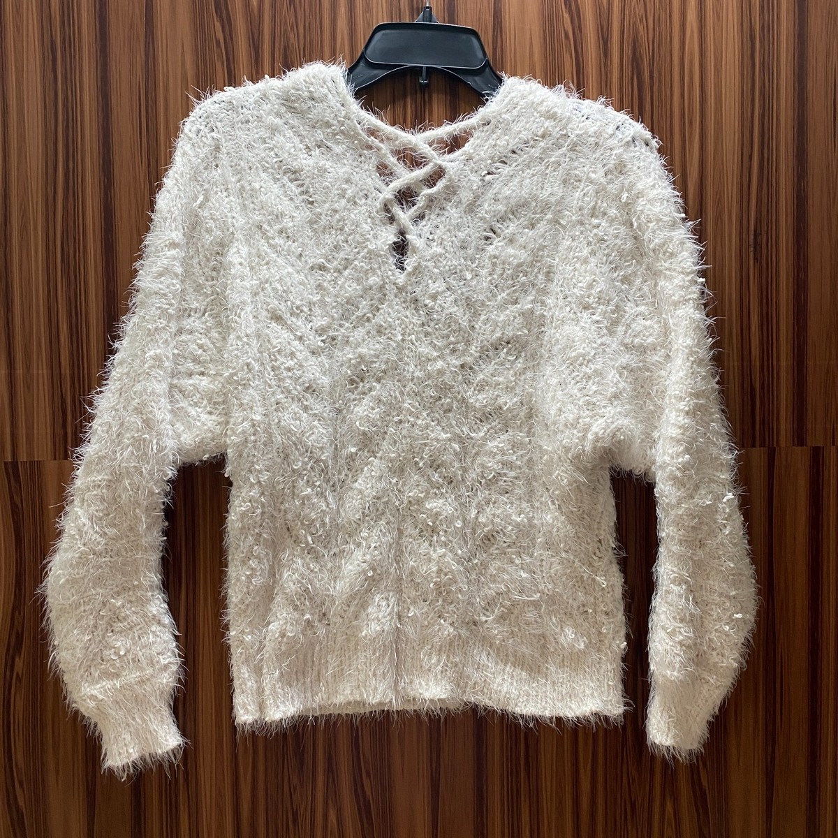 roughlow ラフロウ　slash knit(white) Willow & Root Women's Sweater Size S White Open Knit Fluffy