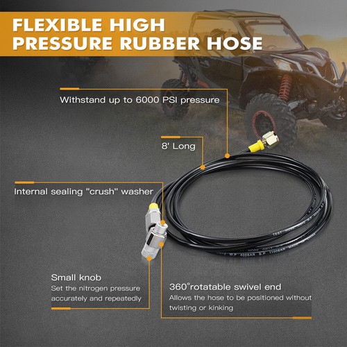 Nitrogen Regulator Kit Shock Fill Kit 8' Hose For ATV UTV Cars up to 6000PSI - Picture 2 of 10