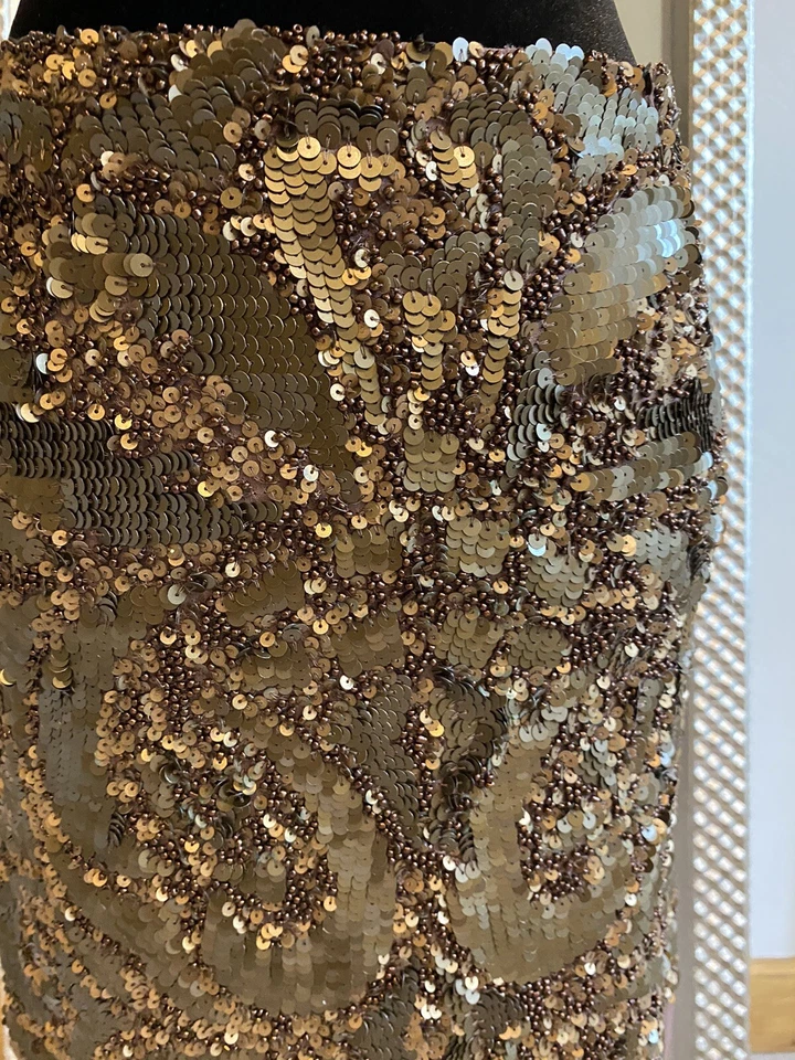 Falda Gold Hawk Lentejuelas Cuentas Pesadas Hasta la Rodilla EE. UU. XS Foto 2 de 4