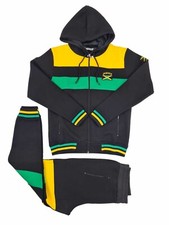 TIME IS MONEY Jamaica Tracksuit Black Green Yellow Zip Hoodie  Joggers