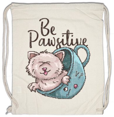 Be Pawsitive Turnbeutel Pixel Retro Arcade Bit Geek Nerd Cat Cats Fun Love