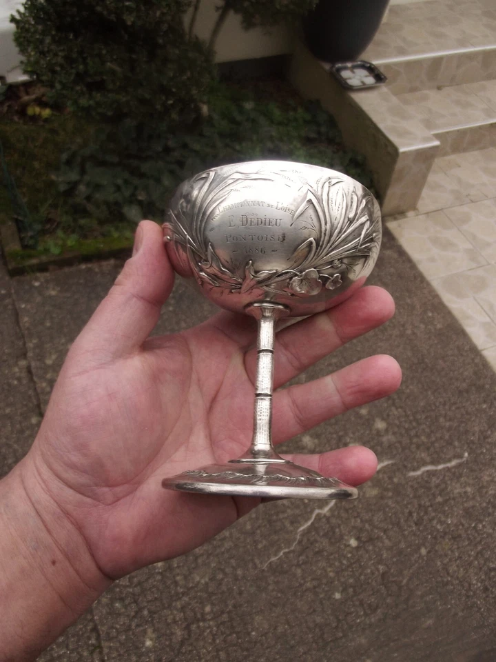 Pontoise 1886 Coupe Argent Poinçon minerve championnat de l'oise e. dedieu joncs - Photo 2/4