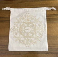 Christian Dior Holiday 2023 Gold & White Fabric Drawstring Bag 9 x 11" NEW