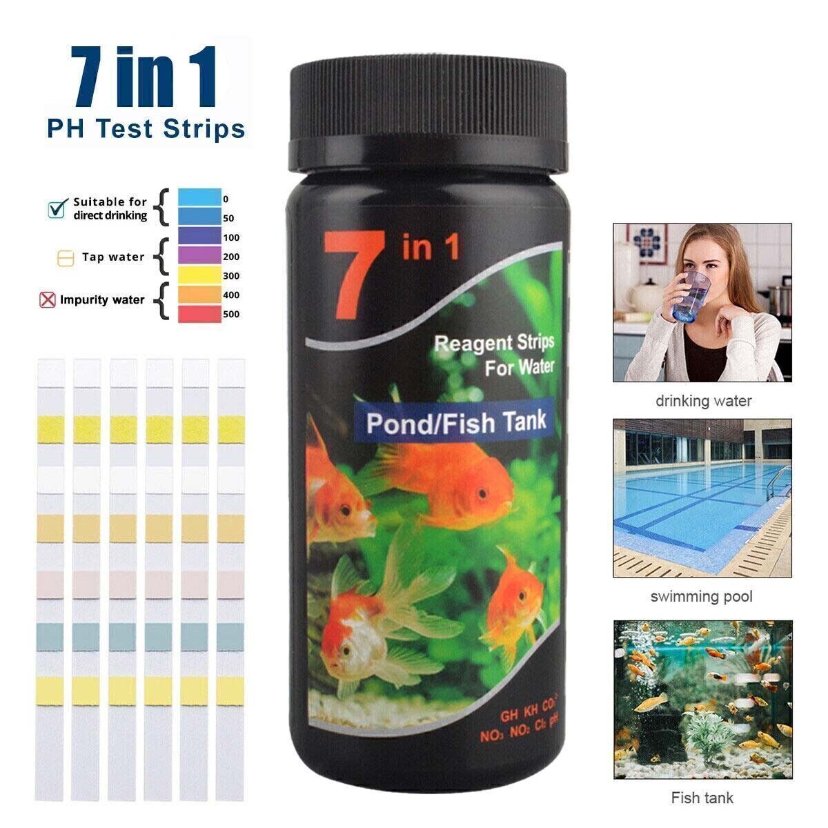 7in1 PH Test Fish Tank Water Tropical Aquarium Pond Water Test Strips