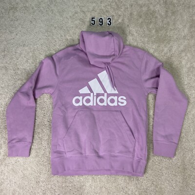 adidas hoodie sweatshirt womens small pink fleece pullover Logo