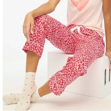 J. Crew NWT $59.50 Red Pink Heart Print Cropped Cotton Pajama Pant | Sz M
