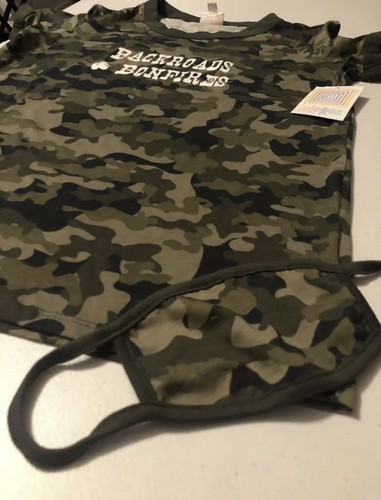 Lularoe S Liv Graphic Ringer Shirt Small “backroads & Bonfires” Camouflage #396 - Picture 4 of 5