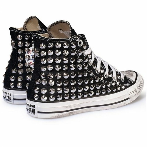 Converse All Star Alte Nere Borchie Borchiate Personalizzate UNISEX donna  uomo | eBay