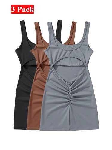 3PCS Women's Workout Jumpsuits - Backless Scrunch Butt Yoga Bodysuit - Picture 11 of 39