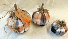 Pumpkins/Fall/Bowl Fillers/Set of 3/Farmhouse/Black-Brown-White check