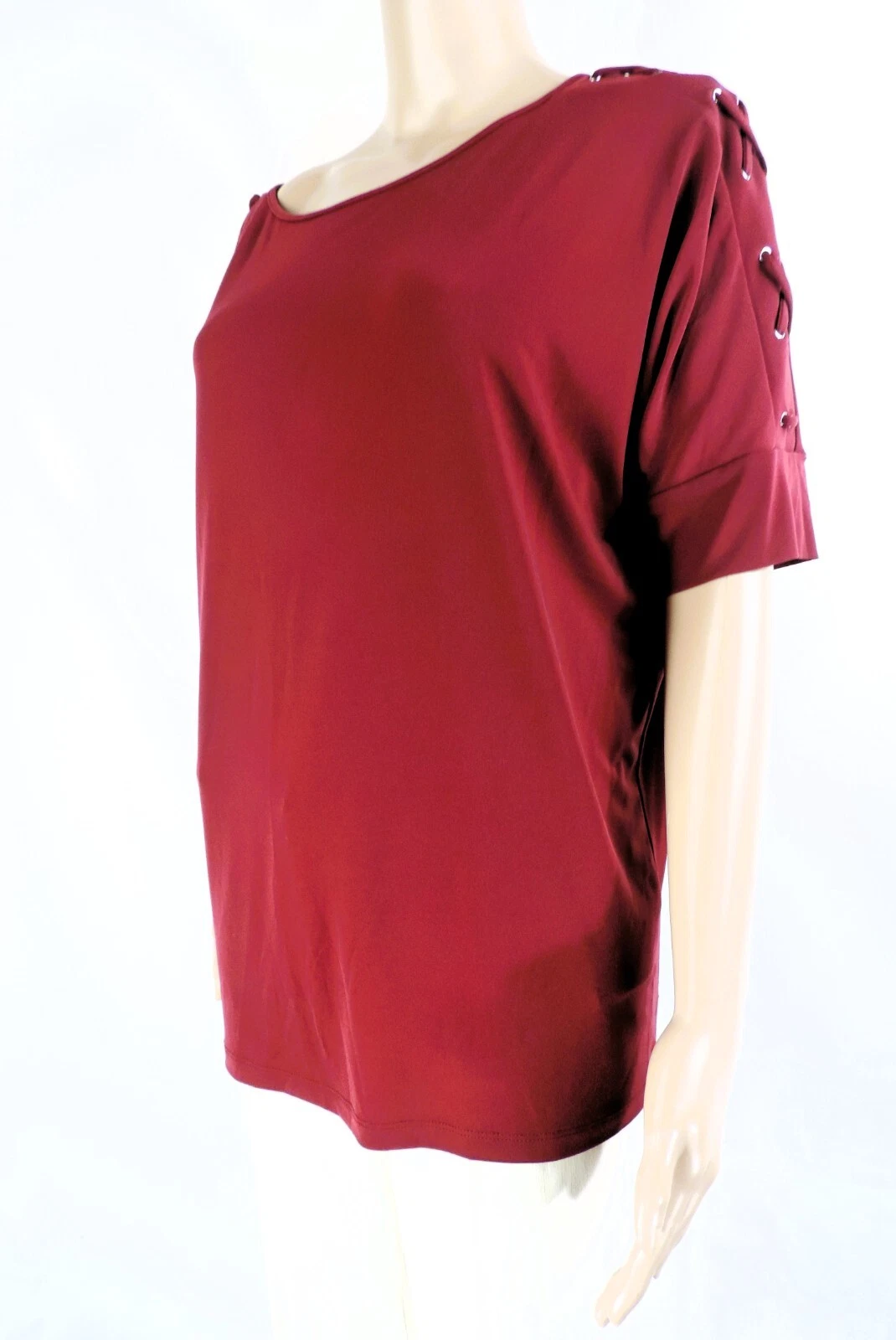 Top tunica MICHAEL KORS bordeaux XL spalle stringate manica corta collo barca