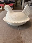 Vintage Indiana White Milk Glass Chicken Hen on Nest Covered Bowl/Candy Dish