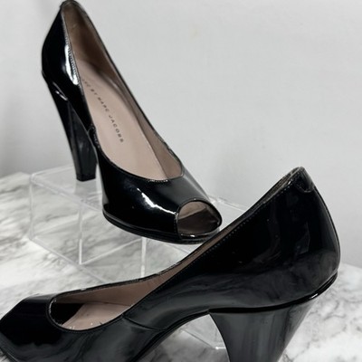 Marc Jacobs Black Patent Peep Toe Heels Womens Size EU 37 US 7 Made in Italy
