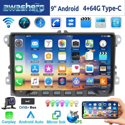 DAB+ Android 15 4+64G Carplay Autoradio GPS Für VW GOLF 5 EOS Touran Tiguan Polo - Bild 1 von 4