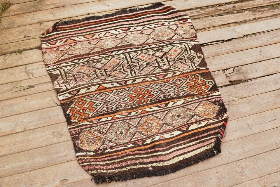 Tapis Turc Kilim 29''x36'' Tissé à la Main Kars Mini Kilim 75x93cm Porte... - Photo 1/4
