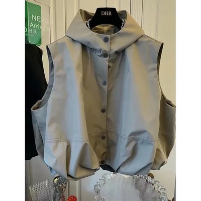 New Spring and Autumn Thin Double Pocket Casual Versatile Work Sleeveless Hooded