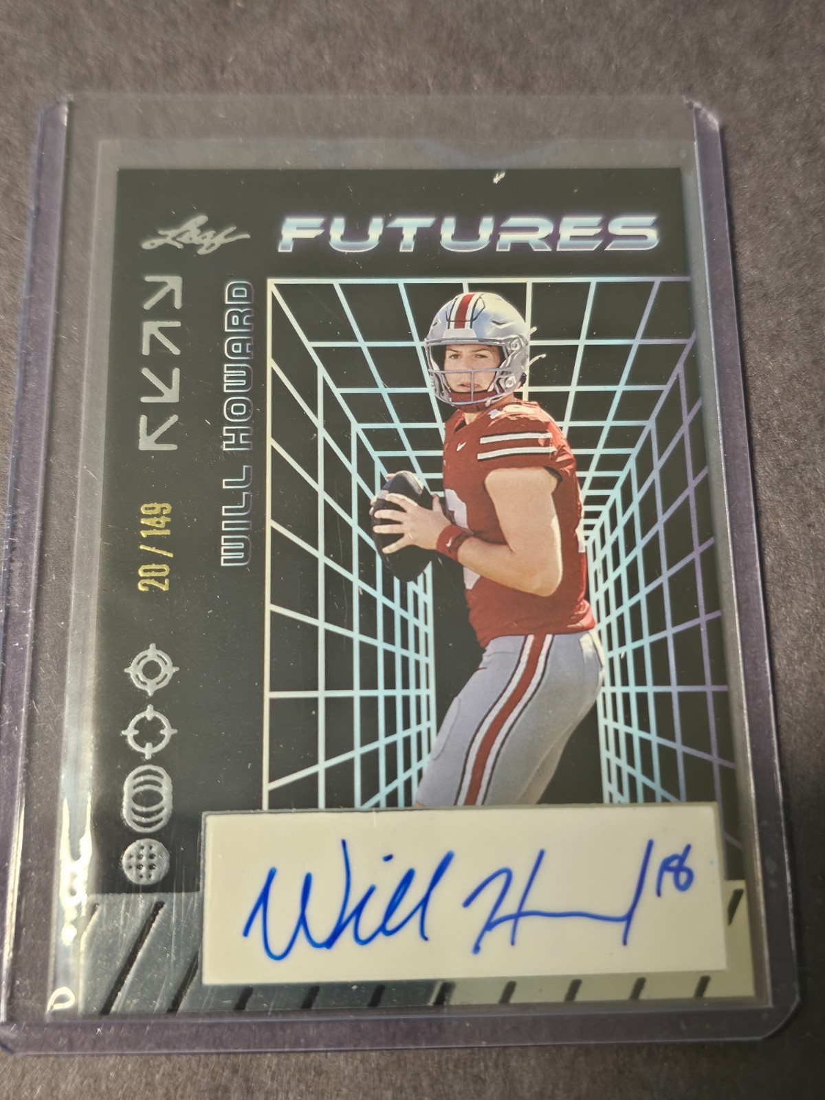 WILL HOWARD "18" INSCRIPTION 2024 Leaf Futures Football Auto /149 Ohio State RC