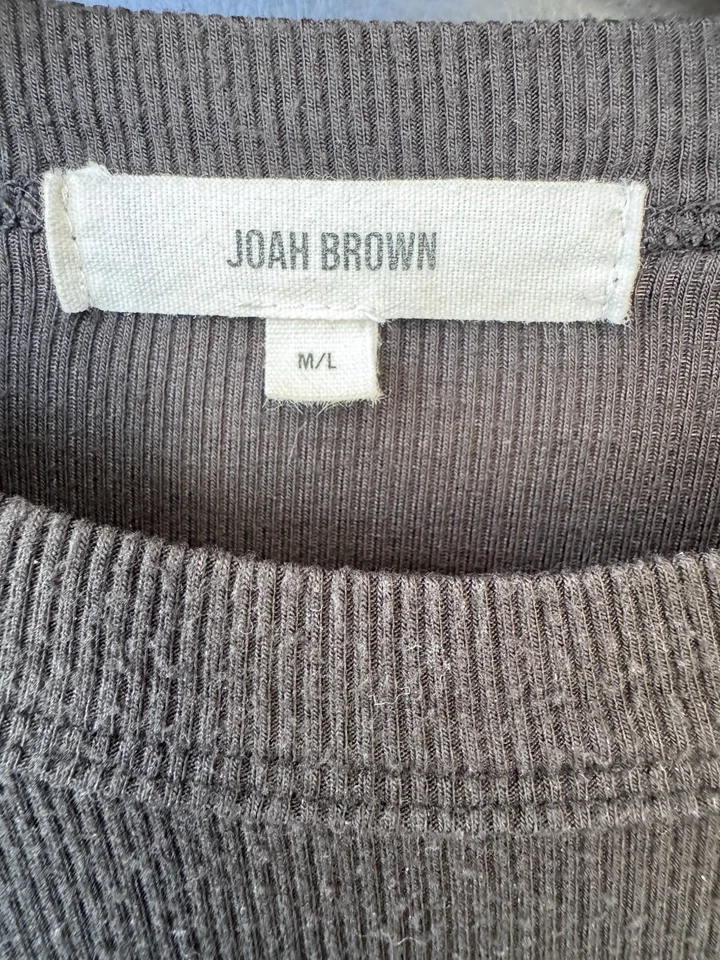 Camisa Joah Marrón Negra Cuello Redondo Acanalada Manga Larga Talla M/L Foto 3 de 4